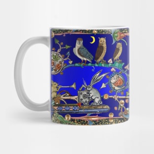 WEIRD MEDIEVAL BESTIARY MAKING MUSIC, Three Owls And Night Concert of Rabbits Mug